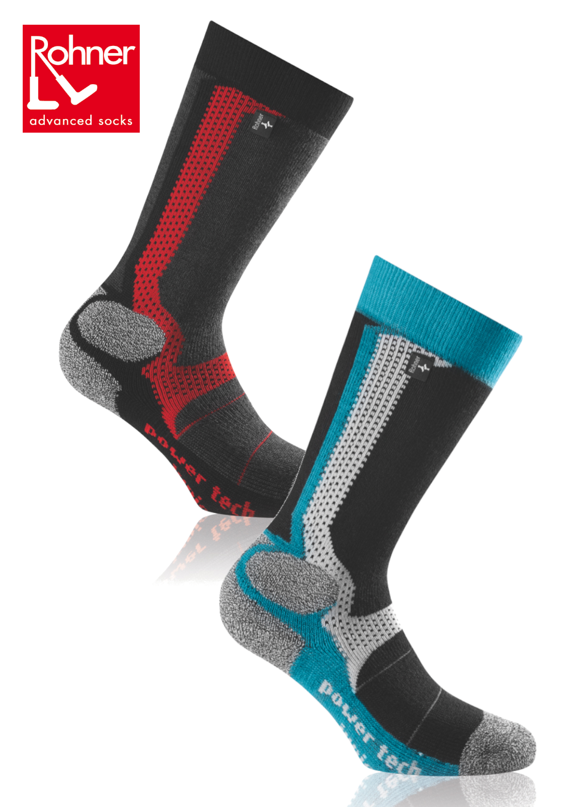 ROHNER Ski-Socken/Sport-Socken <br>power tech junior <br> Gr. 27-30, 31-34, 35-38 <br> warm, Klima-ausgleichend, Lüftungskanäle<br>kniehoch, anatomische Passform, Knöchelschutz<br>mit Schurwoll-Anteil